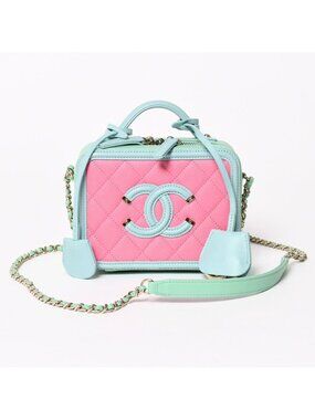Chanel CC Filigree Vanity Bag CC Logo Caviar Leather Pink Mint Green